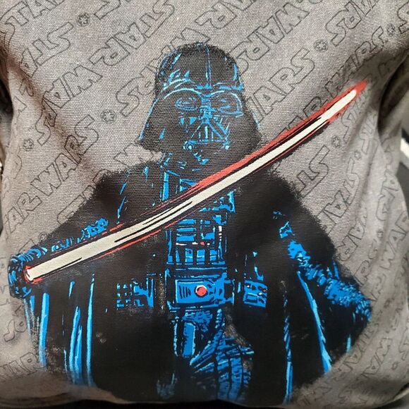 Pottery Barn Kids Backpack Star Wars Grey Logo Darth Vader Light Saber Book Bag - Picture 2 of 11